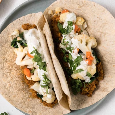 Curried Lentil and Vegetable Wrap with Yogurt Sauce