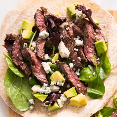 Steak Salad Wraps with Blue Cheese and Avoado