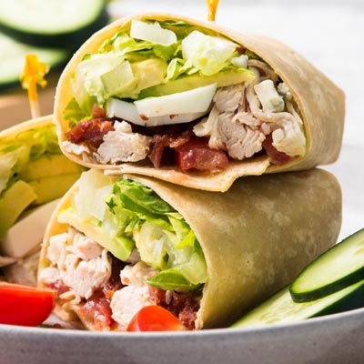 Cobb salad wrap sliced diagonally